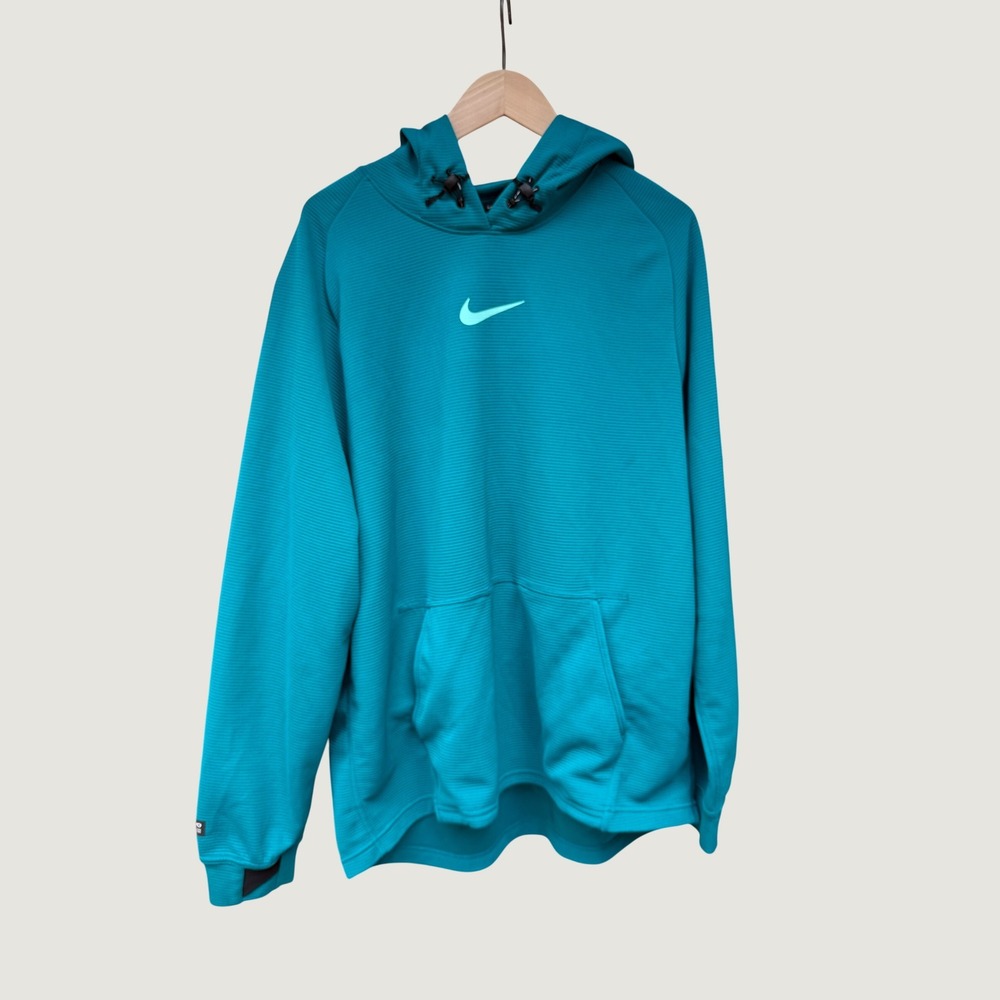 Nike Hoodie Mens Large Teal Nike Pro Dri-FIT Pullover Thermal Waffle Knit Logo